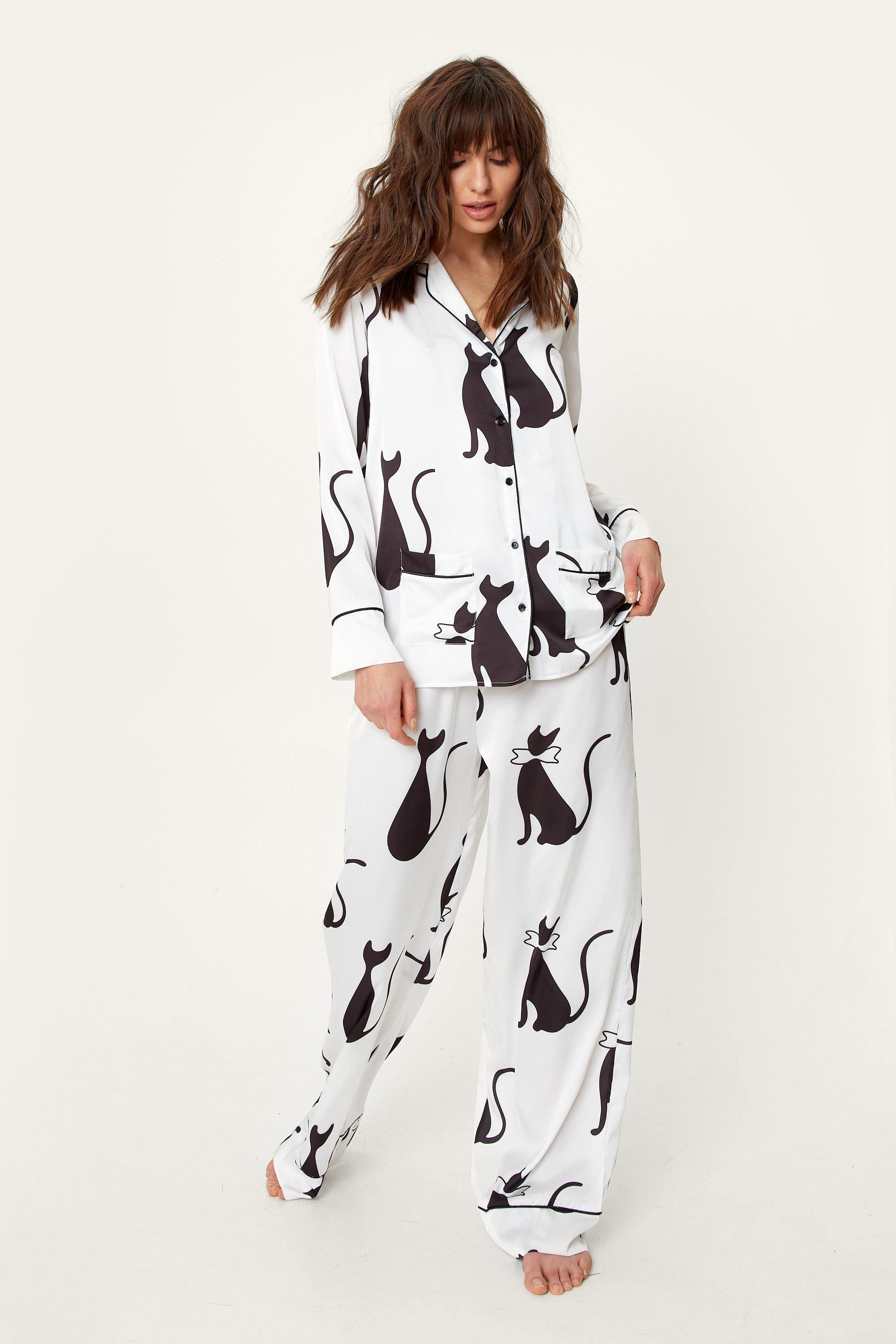 Cat print pajama outlet set